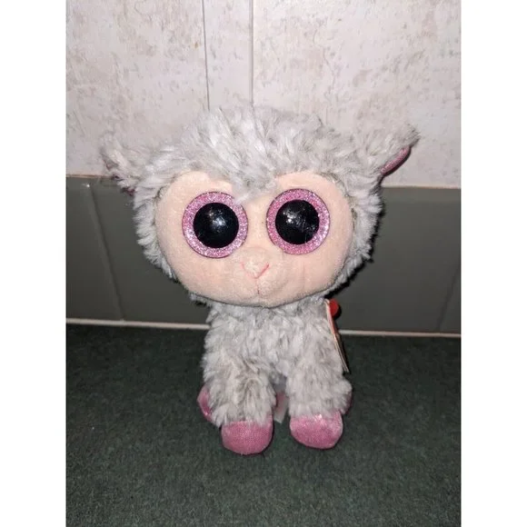 TY Beanie Boos Dixie lamb Plush Sheep Gray Pink Glitter Eyes Easter 6in 2017